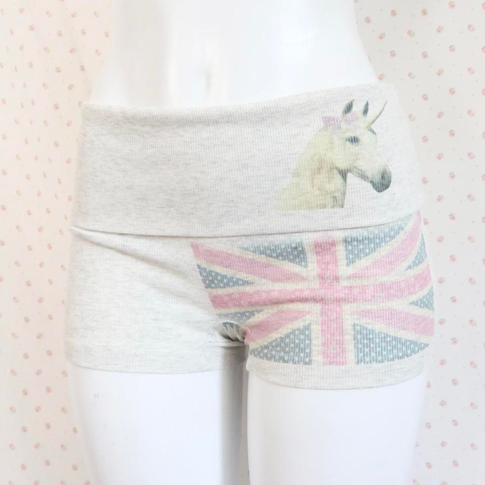 grey foldover boy shorts union jack unicorn graphic lounge shorts y2k